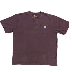 Carhartt Men Original Fit Short Sleeve Henley Pocket T-Shirt Workwear Distressed